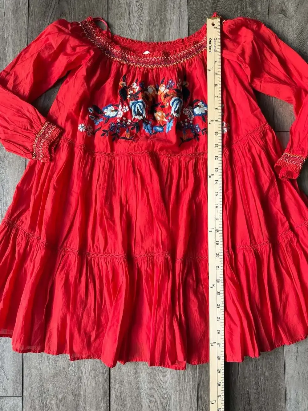 Free People Sunbeams Embroidered Boho Mini Dress Red Size S